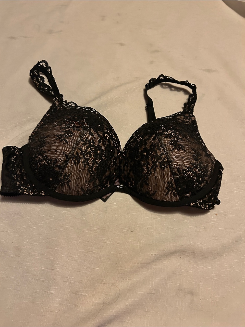 Victoria's Secret Black Lace Push-Up Bra with Sheer Overlay